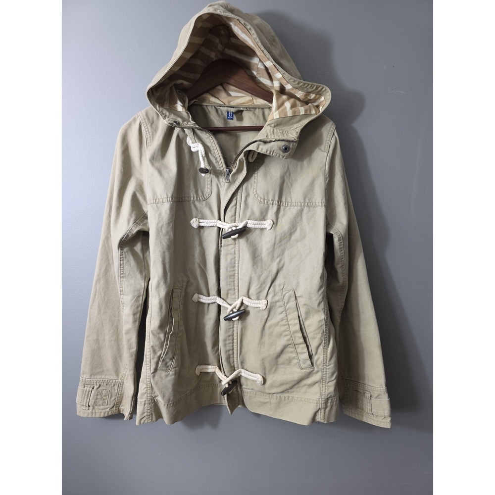 H&M Divided Canvas Duffle Jacket Men Medium Beige Khaki Toggle Hooded Coat M